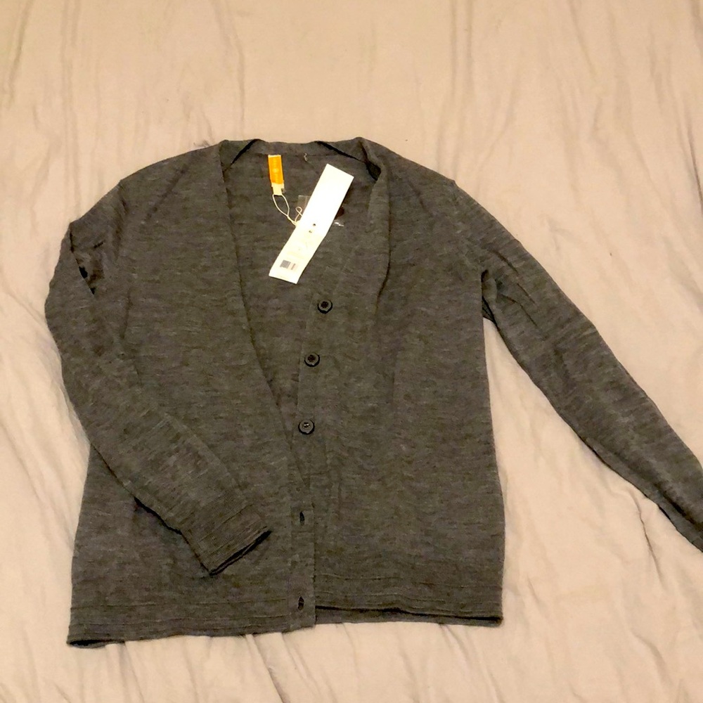 Tory Burch gray button up sweater size medium